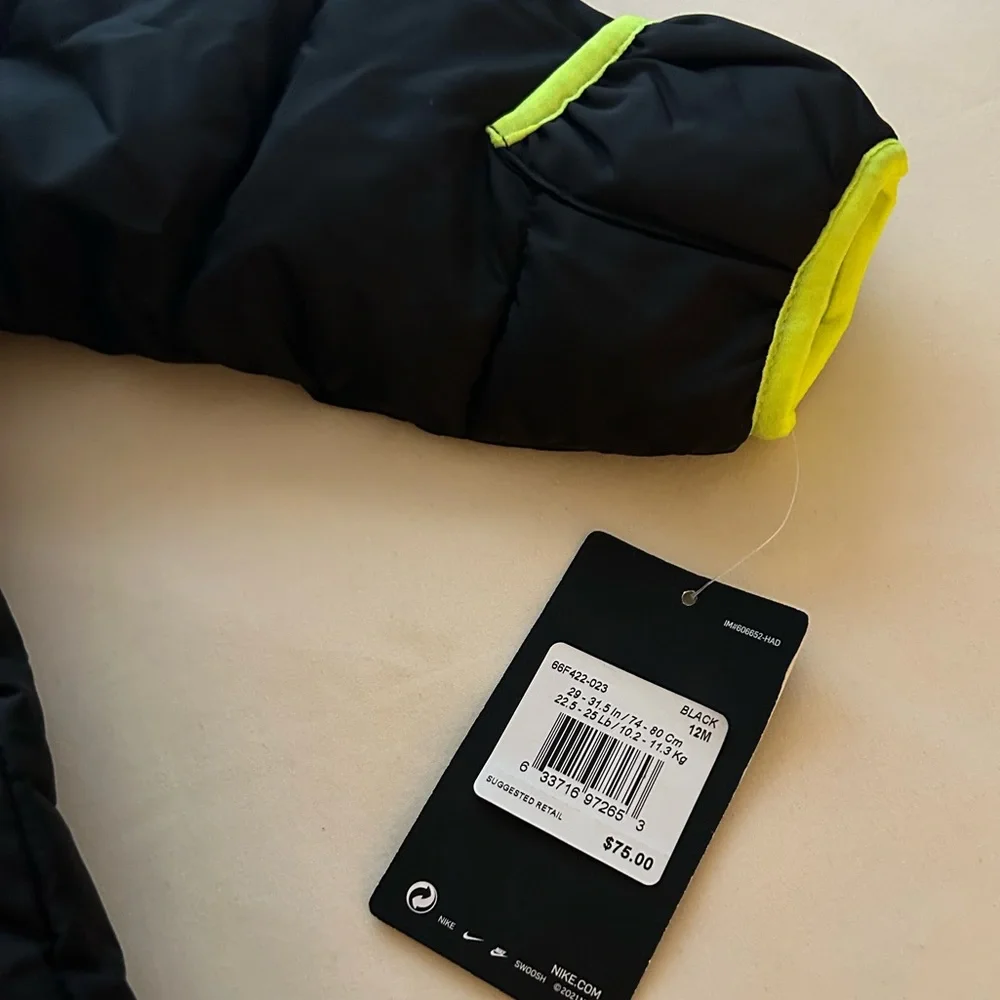 NWT Nike Winter/ Snow Toddler Black & Green Coat - Size 12M